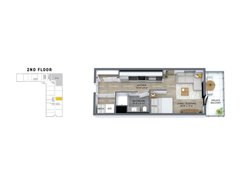 Floor plan for studio, 1 bath, 511 sqft